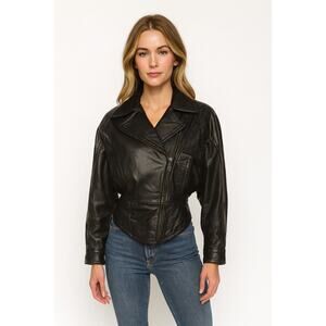 Wilsons VTG SZ XS (4) Black Leather 80's Moto Jacket